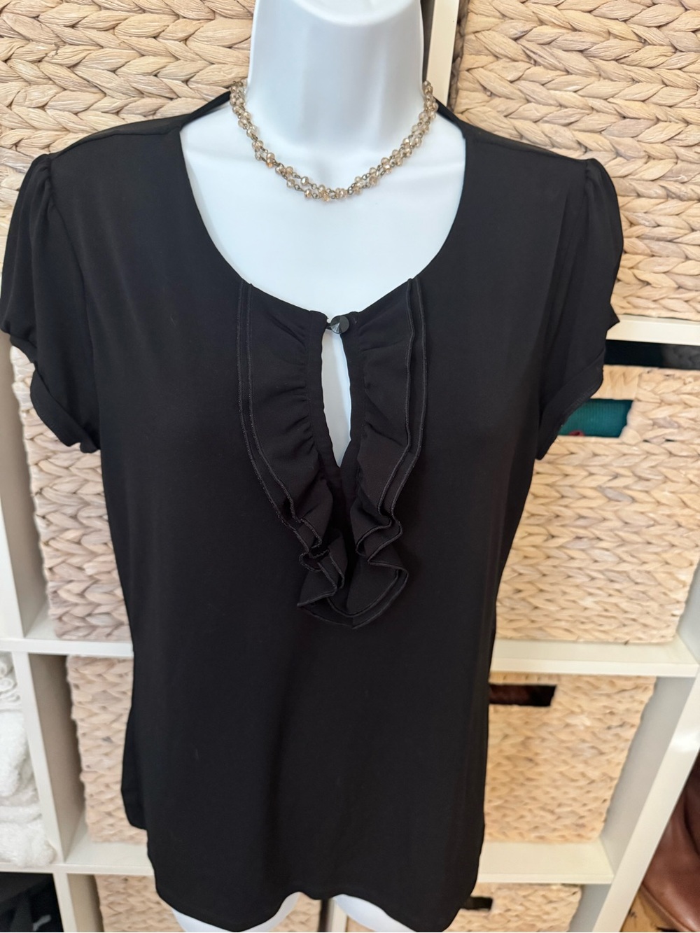 Black Ruffled Keyhole Women's Top - Picture 6 of 6